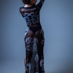 Vestido de Tule Preto "Tattooed Skin" Ed Hardy x Matuê