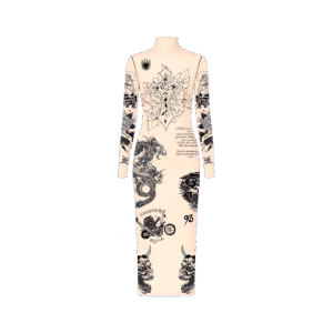 Vestido de Tule Bege "Tattooed Skin" Ed Hardy x Matuê