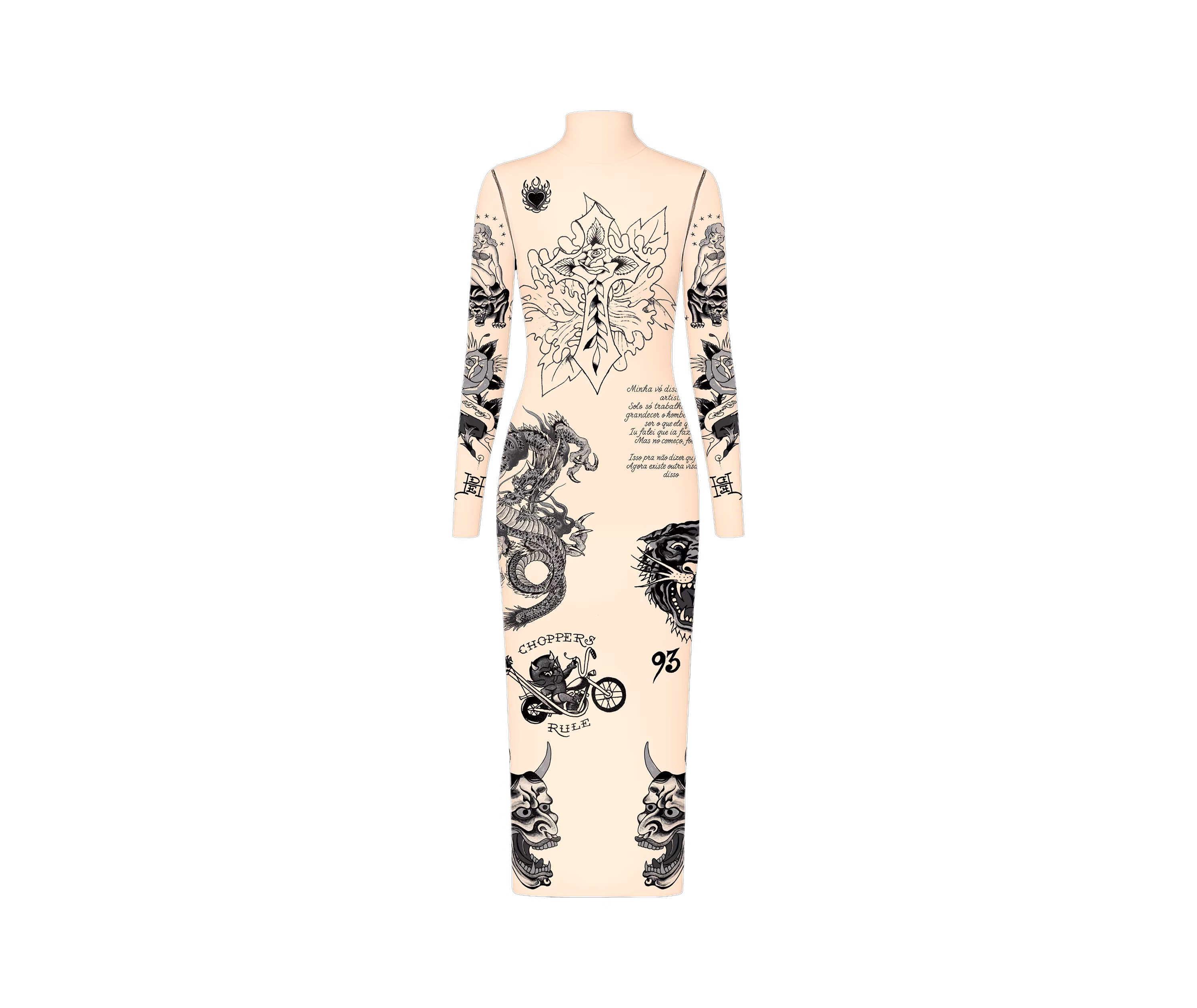 Vestido de Tule Bege "Tattooed Skin" Ed Hardy x Matuê